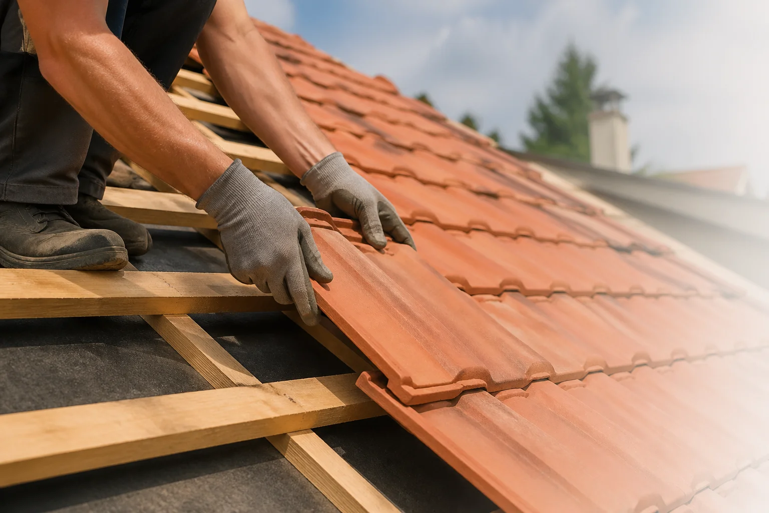 Varga Krisztián munkavégzés közben a tetőn