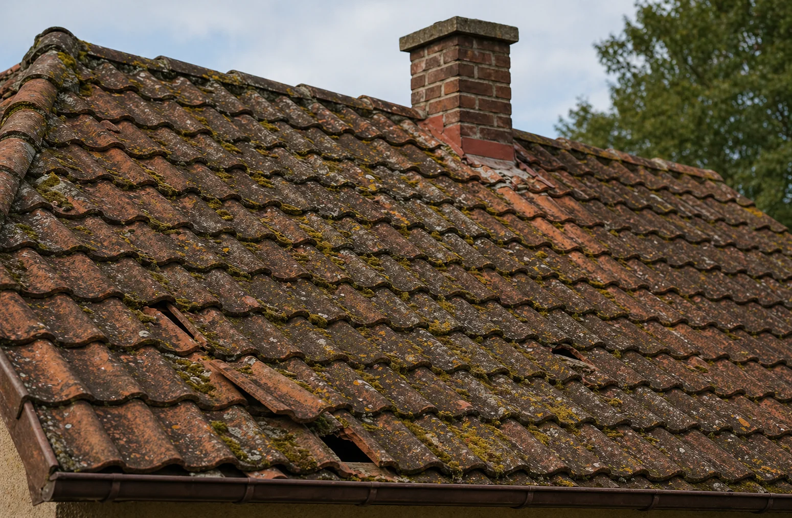 Elhasznált, sérült régi tető — látható az élettartam vége